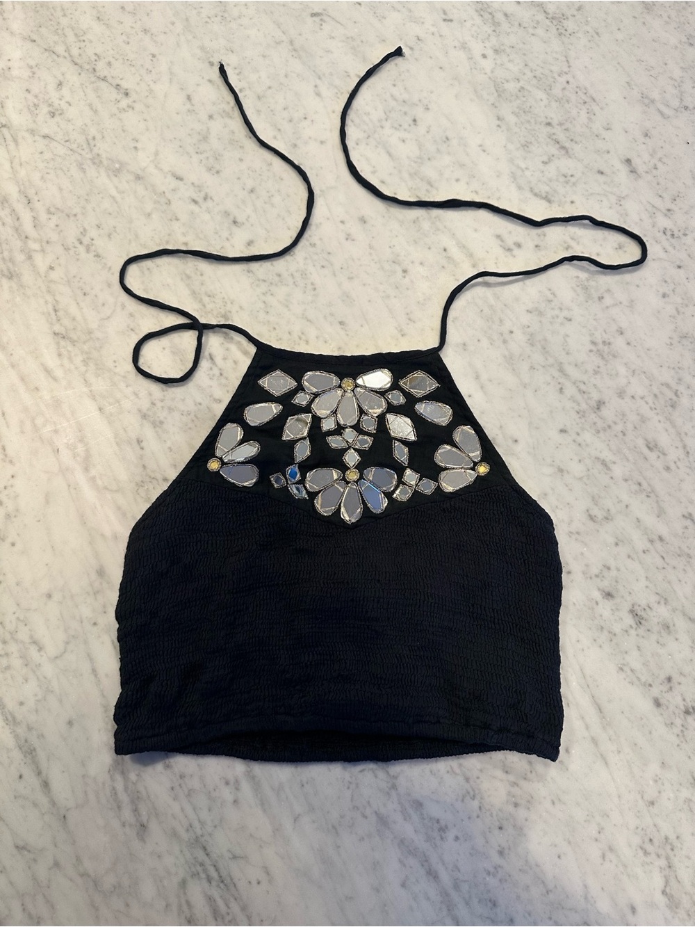 Free people Black Halter Crop Top with Mirror Embellishment